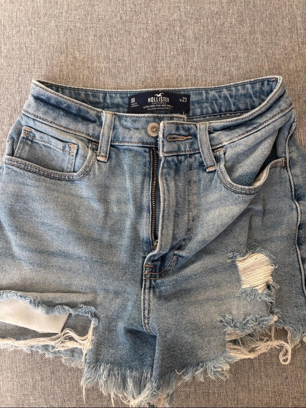 Hollister Light Blue Distressed Frayed Denim Shorts